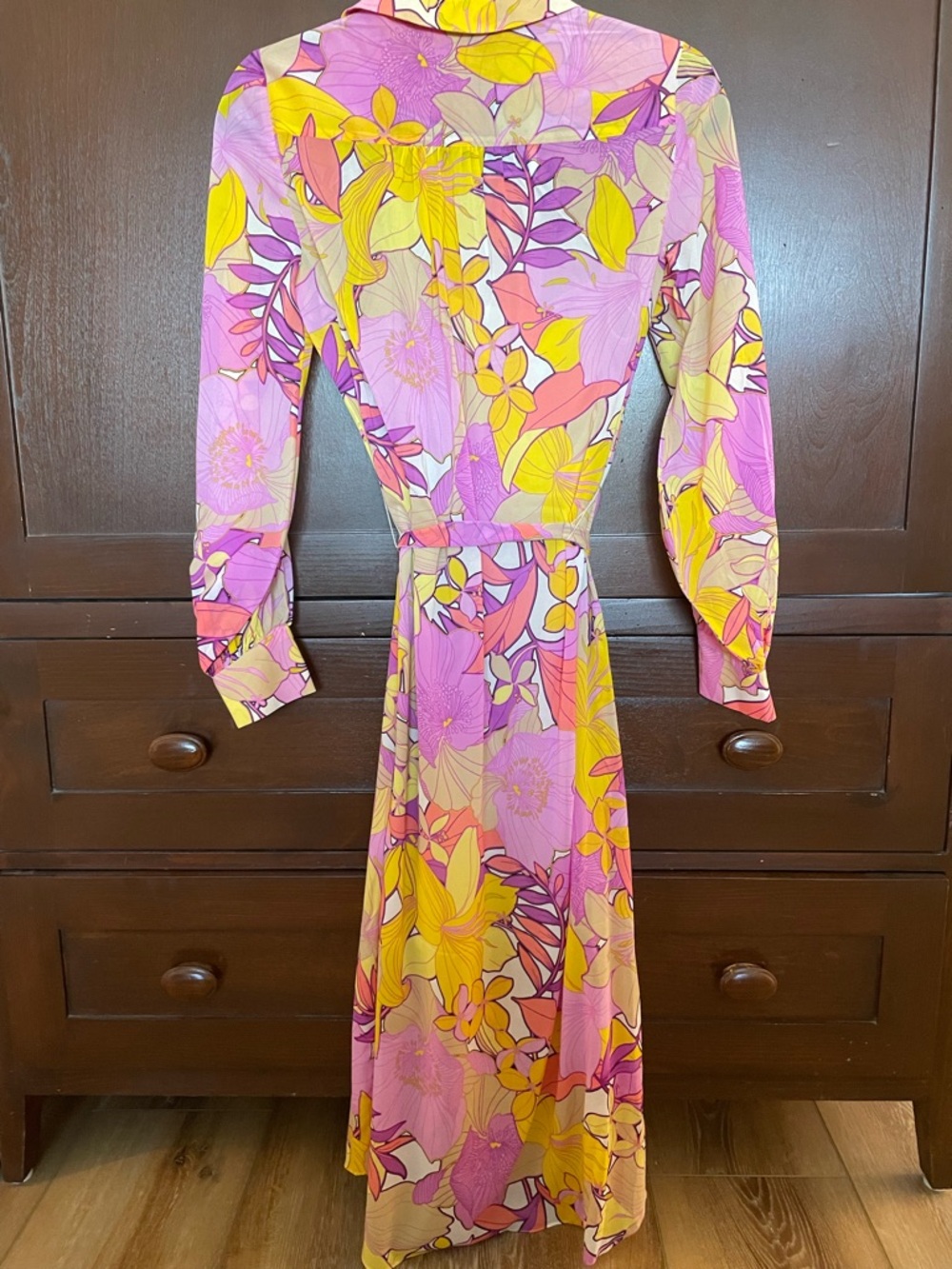 Trina Turk Pink, Yellow & Purple Floral Long-Sleeve Maxi Dress